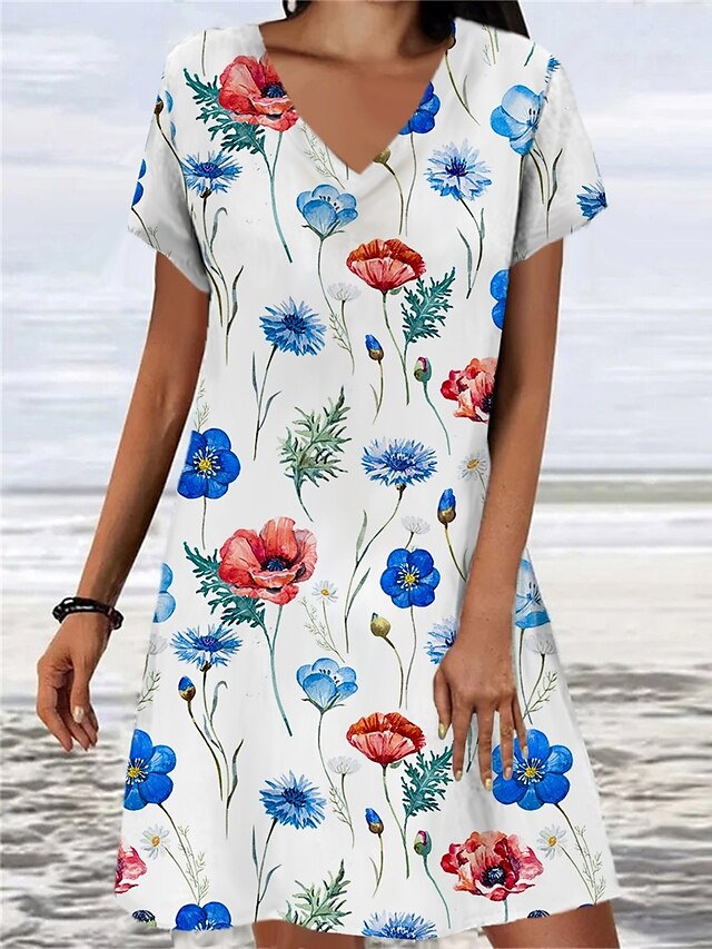 Women's Casual Dress Summer Dress Print Dress Graphic Floral Print V ...