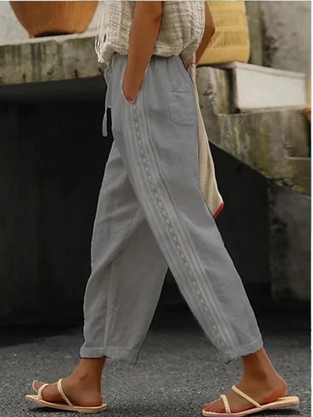 Women's Linen Pants Pants Trousers Faux Linen Light Blue Black White ...