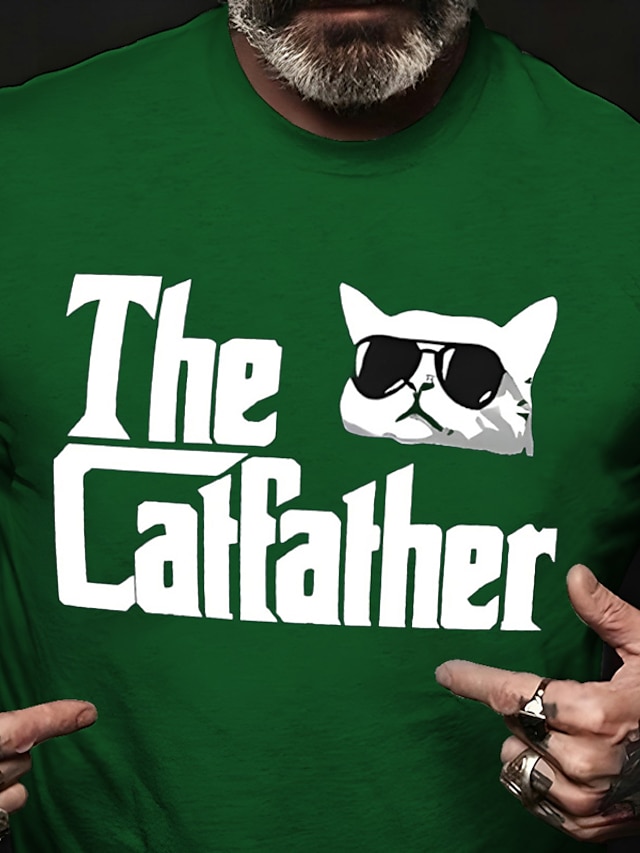  Homme Chat Lettre Impressions Graphiques T-shirt T-shirt graphique 100% Coton Manche Courte Graphique Chemise Rouge Bleu Vert T-shirt confortable Vacances Rue Vêtements de créateurs de mode