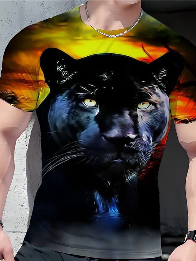  Herre Grafisk Dyr Tiger T-shirt T-Shirts Kortærmet T-shirt 3D-udskrivning Rund hals Skjorte Årgang Mode Designer udendørs Afslappet Daglig Sort Hvid Brun Forår sommer Tøj S M L XL 2XL 3XL