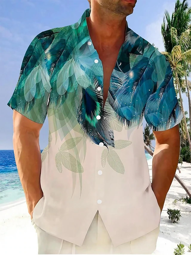 Men's Leaves Shirt Button Up Shirt Short Sleeve Tropical Fashion Streetwear Street Daily Weekend Summer Spring Turndown Print Button-Down Black+Black Yellow Blue Gray+Blue Coffee 8