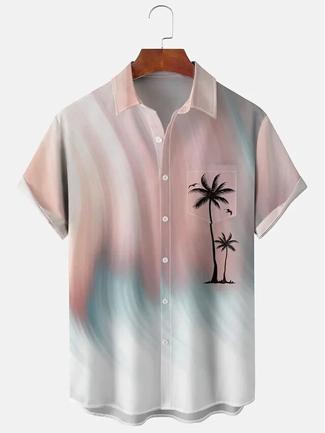  Voor heren Overhemd Kokosnootboom Grafische prints Strijkijzer Wit Geel Lichtgroen Rood Blauw + groen 3D-afdrukken Buiten Straat Korte Mouw Button-omlaag Afdrukken Kleding Tropisch Modieus Hawaii