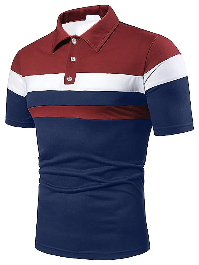 Men's Tennis Shirt Polo Shirt Casual Daily Collar Polo Collar Short Sleeve Business Rainbow Patchwork Regular Fit Red Navy Blue Light Grey Tennis Shirt 8