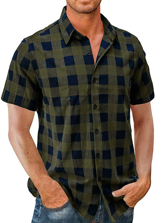  Homme Chemise Chemise d'été Chemise Décontractée Chemise Boutonnée Chemises à carreaux Noir Rose Claire Rouge Bleu Vert foncé Manche Courte Plaid Revers Vacances Rue Imprimé Vêtement Tenue Mode