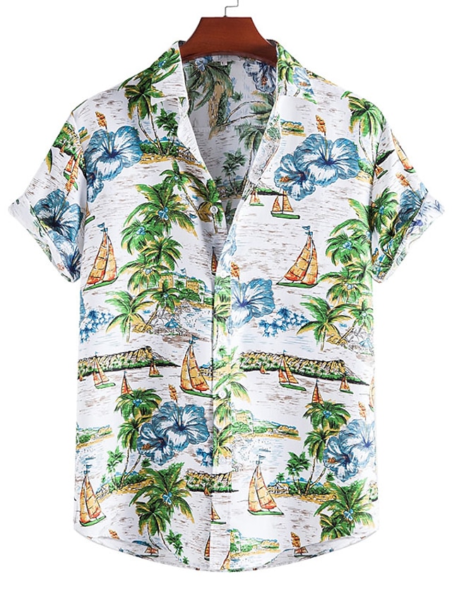  Herren Hawaiihemd Sommerhemd Knopfhemd Sommerhemd Lässiges Hemd Strandhemd Grün Kurzarm Blumen / Pflanzen Hemdkragen Outdoor Ausgehen Bedruckt Bekleidung Strassenmode Stilvoll Brautkleider schlicht