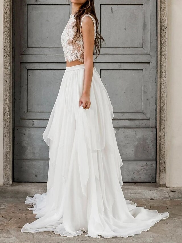 Beach Wedding Boho Wedding Dresses Two Piece Scoop Neck Sleeveless ...