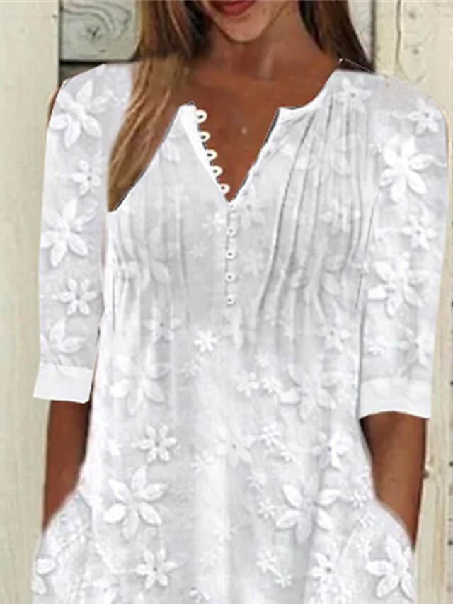 Women's Cotton Linen Dress Casual Dress Midi Dress Cotton Casual Mature ...