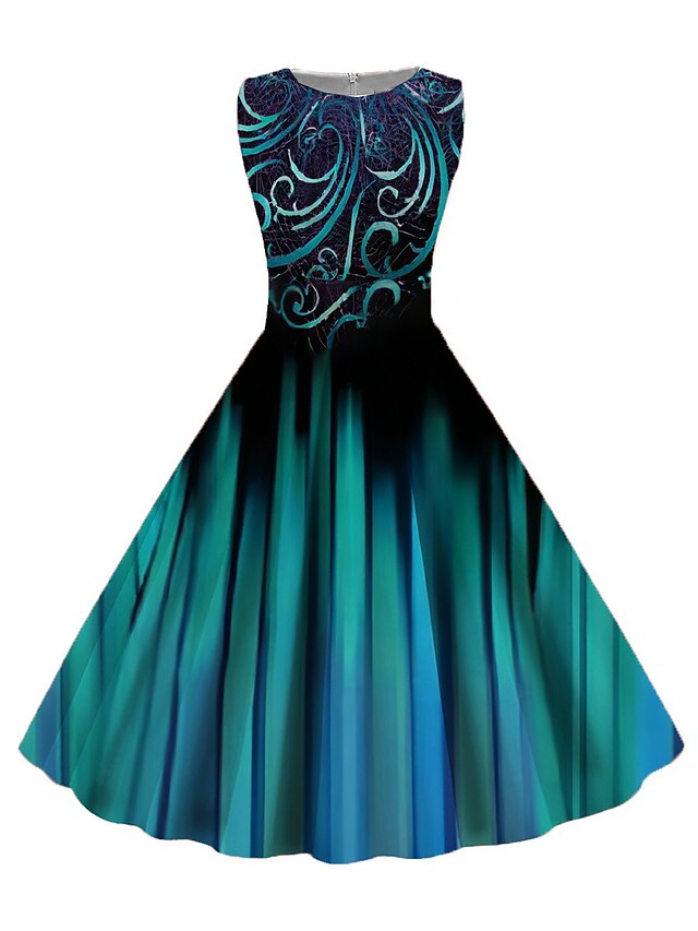 Women's Vintage Elegant Vintage Tea Dresses Midi Dress Daily Date Ruched Print Floral Crew Neck Sleeveless Slim Summer Spring 2023 Blue S M L XL4