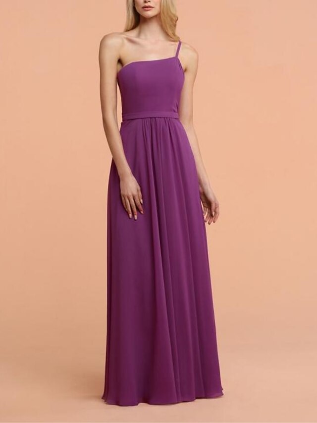 ALine Bridesmaid Dress Straps / One Shoulder / Spaghetti Strap Sleeveless Elegant Floor Length