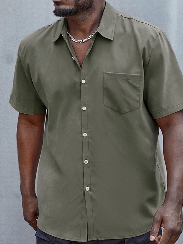  Hombre Camisa Abotonar la camisa Camisa con botones delanteros Plano Cuello Vuelto Verde Trébol Talla Grande Exterior Vacaciones Manga Corta con bolsillo para teléfono Ropa Estilo moderno Retro