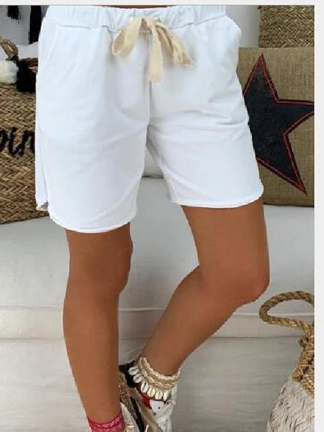 Women's Shorts Bermuda shorts Fashion Short Plain Drawstring Side Pockets Comfort Micro-elastic Vacation Beach Black White Khaki Regular Fit4
