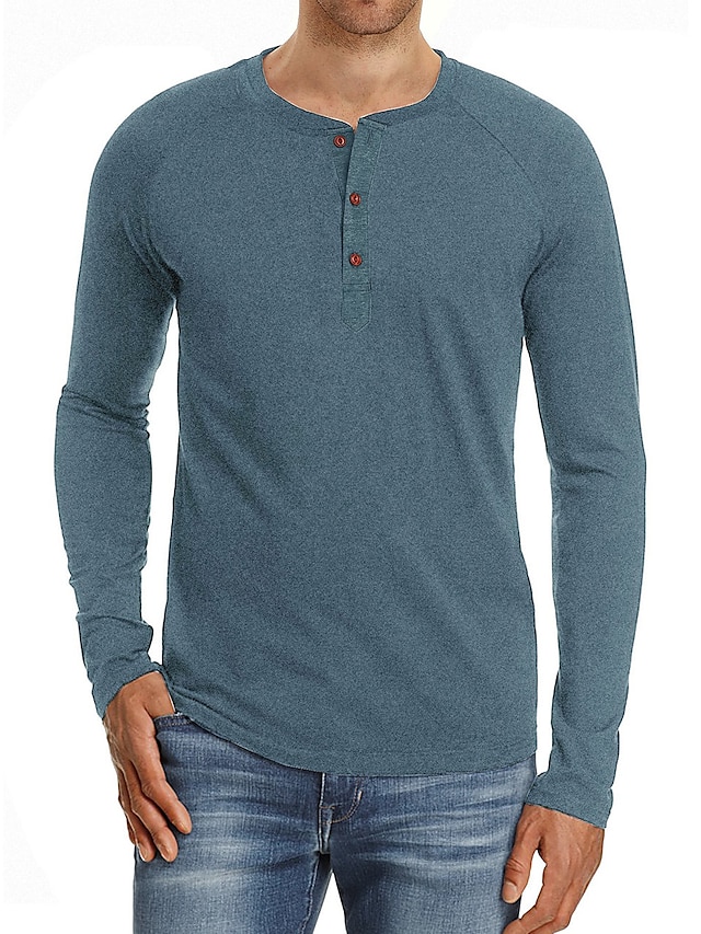 Men's Henley Shirt Tee Plain Henley Casual Sports Long Sleeve Button-Down Clothing Apparel Fashion Streetwear Casual