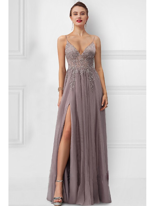 ALine Prom Dresses Floral Dress Party Wear Prom Floor Length