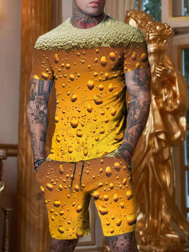  Voor heren Set korte broeken en T-shirts T-shirtoutfits Grafisch Oktoberfest bier Strakke ronde hals Kleding 3D-afdrukken Buiten Dagelijks Korte mouw 3D-afdrukken 2-stuks 2 stuks Ontwerper Casual