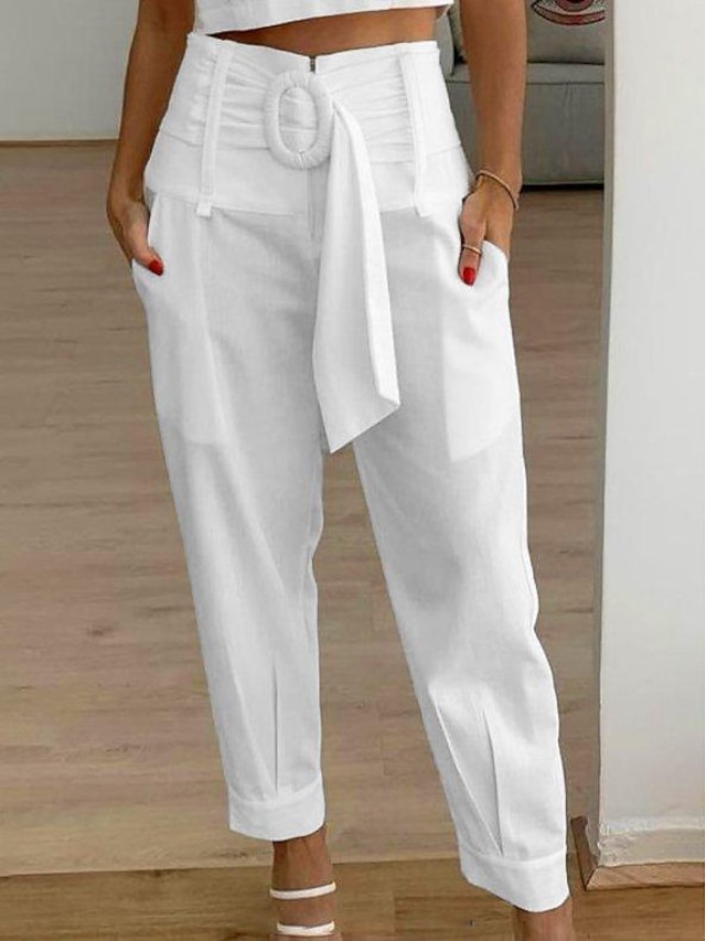  Women's Pants Trousers Cotton Black White Yellow Fashion Work Daily Side Pockets Ankle-Length Comfort Plain S M L XL 2XL