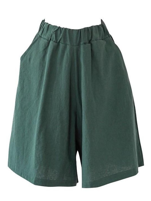 Women's Wide Leg Shorts Faux Linen Side Pockets Wide Leg Solid Color Knee Length Black 2024 14.99