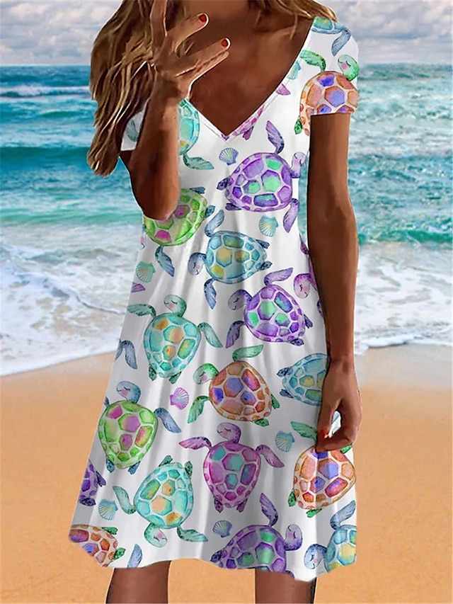 Women's Beach Dress Beach Wear Midi Dress Print Tropical Fashion Animal ...