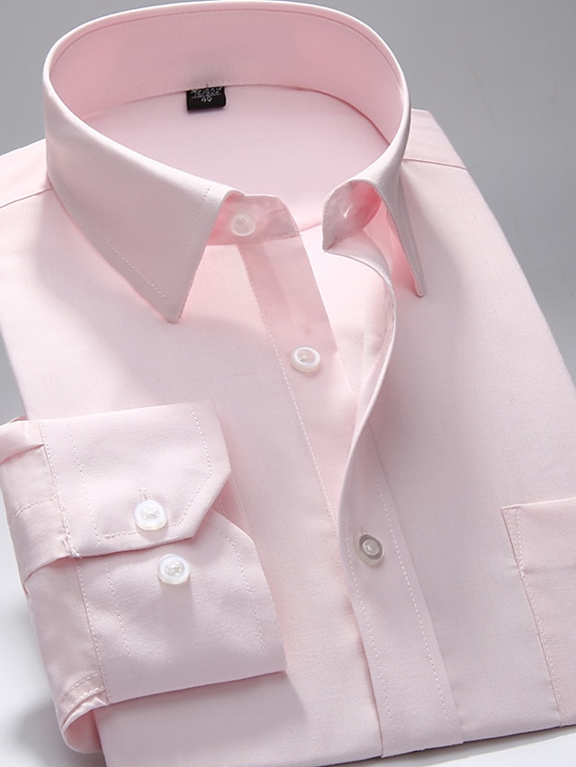  Men's Dress Shirt Light Pink Black White Long Sleeve Stripes and Plaid Shirt Collar All Seasons Wedding Office & Career Clothing Apparel