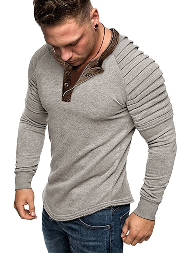 Men's T shirt Tee Henley Shirt Cool Shirt Long Sleeve Shirt Plain Slim ...