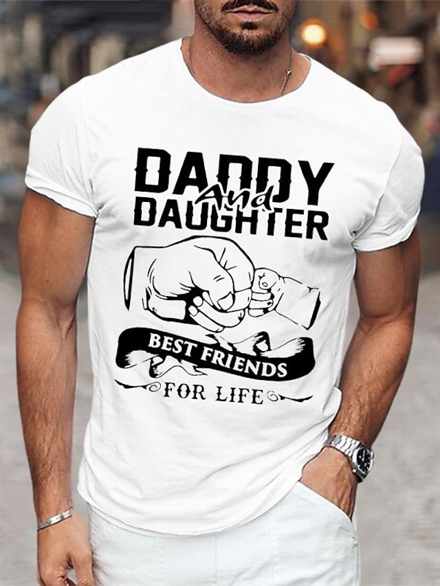  Father's Day papa shirts Dad And Daughter Mens Graphic Shirt Prints Daddy Family Black White Yellow Tee Cotton Blend Basic Modern Contemporary Short Sleeves Best Friends For Life T-Shirt Blue