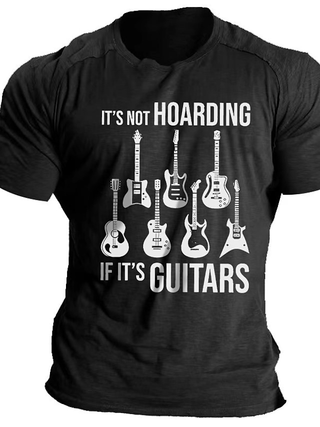 Men's T shirt Cool Shirt Tee Funny Cotton Blend T Shirts Letter Guitar ...