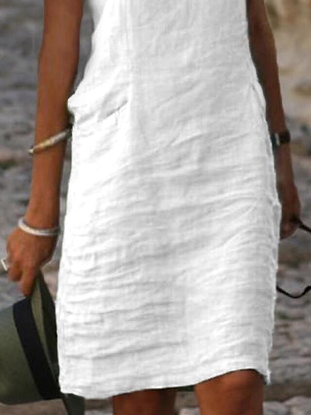 Women's Casual Dress Cotton Linen Dress Shift Dress Mini Dress Cotton ...
