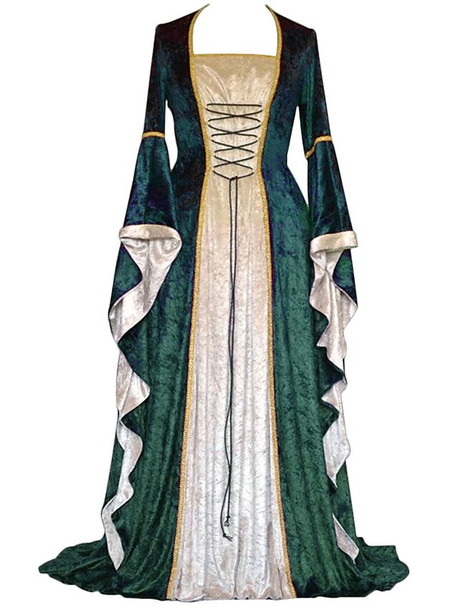 Women's Renaissance Dress Medieval Costume Velvet Trumpet Sleeve Queen ...
