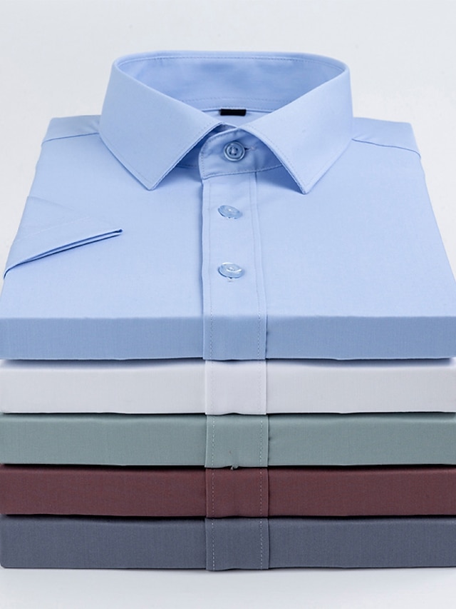  Per uomo Camicie Camicia con bottoni Nero Bianco Verde chiaro Maniche corte Liscio Collo ripiegabile Estate Matrimonio Ufficio / Business Abbigliamento