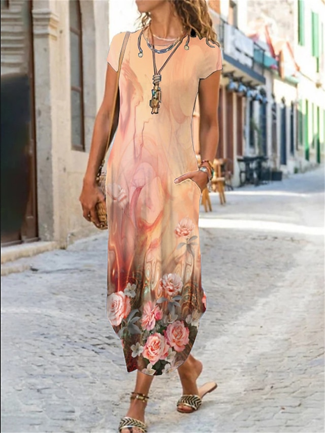 Dame Hverdagskjole Sommerkjole Grafisk Blomstret Trykt mønster Lomme ...