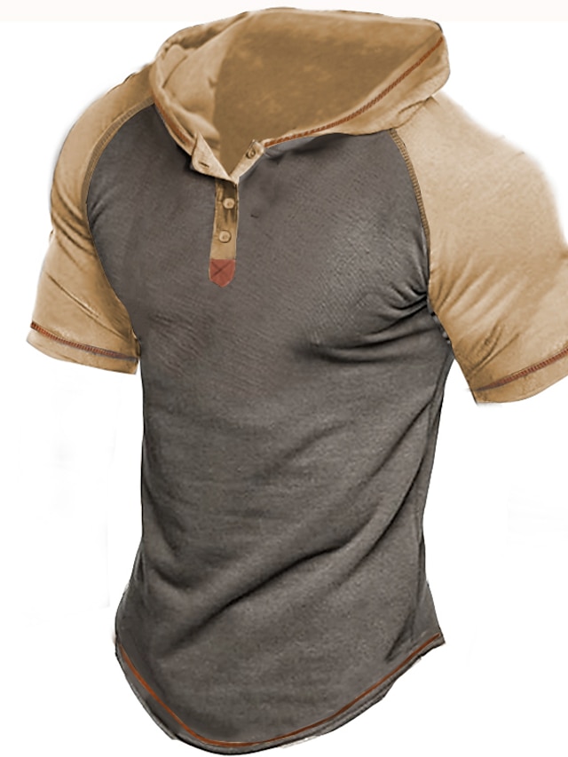  Homme T shirt Tee Bloc de couleur Capuche Vêtement Tenue 3D effet Extérieur Plein Air Manche Courte Ruché Patchwork Mode Design Décontractées