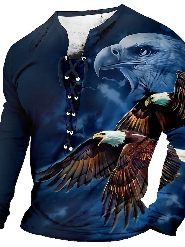  Lace Up Mens 3D Shirt For Halloween | Purple Winter Cotton | Graphic Animal Eagle Fashion Designer Comfortable Men'S 3D Print Tee Casual Daily Going Out Black Red Blue Long Sleeve
