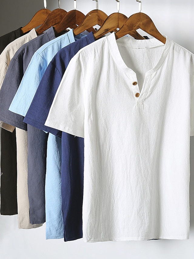  Men's T shirt Tee Tee Top Plain V Neck Street Vacation Short Sleeves Button Clothing Apparel Fashion Basic Modern Contemporary