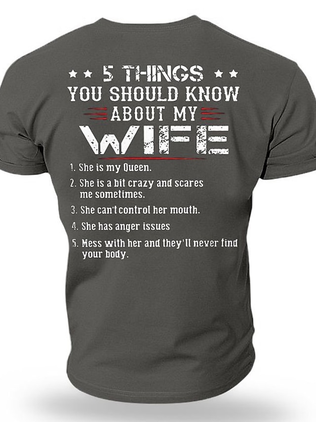  Men's T shirt Tee Graphic Tee Casual Style Classic Style Cool Shirt 5 Things You Should Know About My Wife Graphic Prints Daddy Family Crew Neck Clothing Apparel Hot Stamping Street Vacation Short