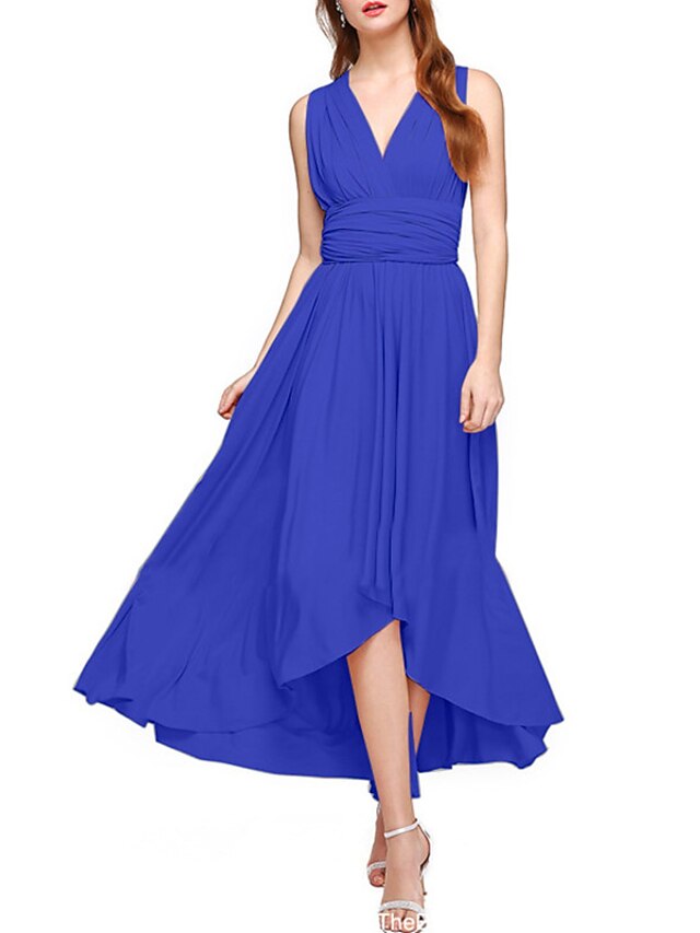 A-Line Bridesmaid Dress V Neck Sleeveless Convertible Infinity ...