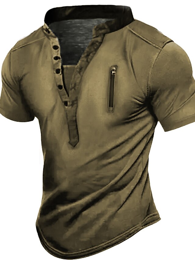 Men's T shirt Tee Henley Shirt Plain Stand Collar Outdoor Daily Short ...