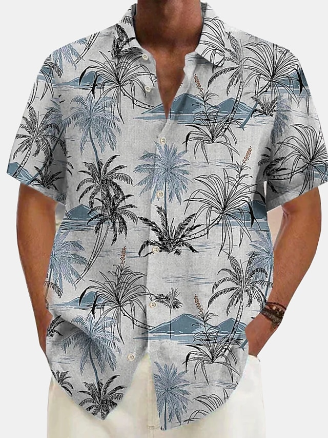  Men's Casual Shirt Summer Shirt Beach Shirt Summer Hawaiian Shirt White Green Khaki Short Sleeve Coconut Tree Lapel Spring & Summer Hawaiian Holiday Clothing Apparel Print