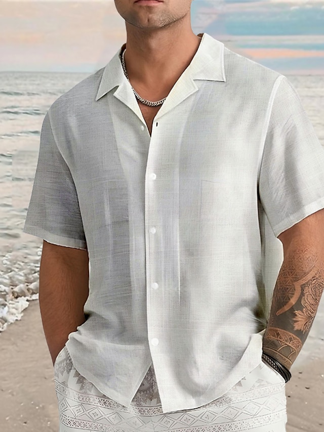  Ανδρικά λινό πουκάμισο Βαμβακερό λινό πουκάμισο Λευκό βαμβακερό πουκάμισο Καλοκαιρινό πουκάμισο Πουκάμισο παραλίας Μαύρο Λευκό Θαλασσί Κοντομάνικο Σκέτο Κολάρο κατασκήνωσης Καλοκαίρι Causal Καθημερινά