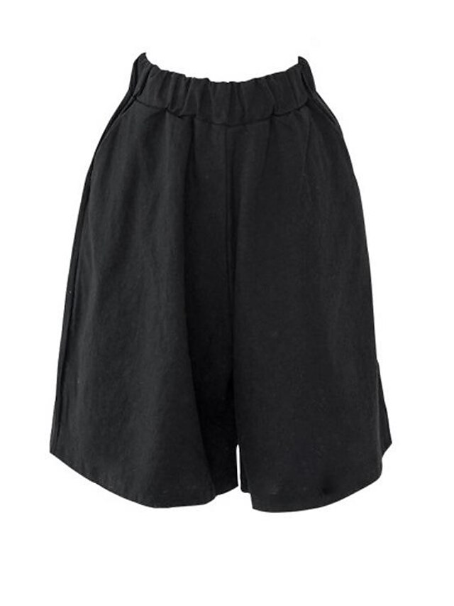 Women's Wide Leg Shorts Faux Linen Side Pockets Wide Leg Solid Color Knee Length Black 2024 14.99