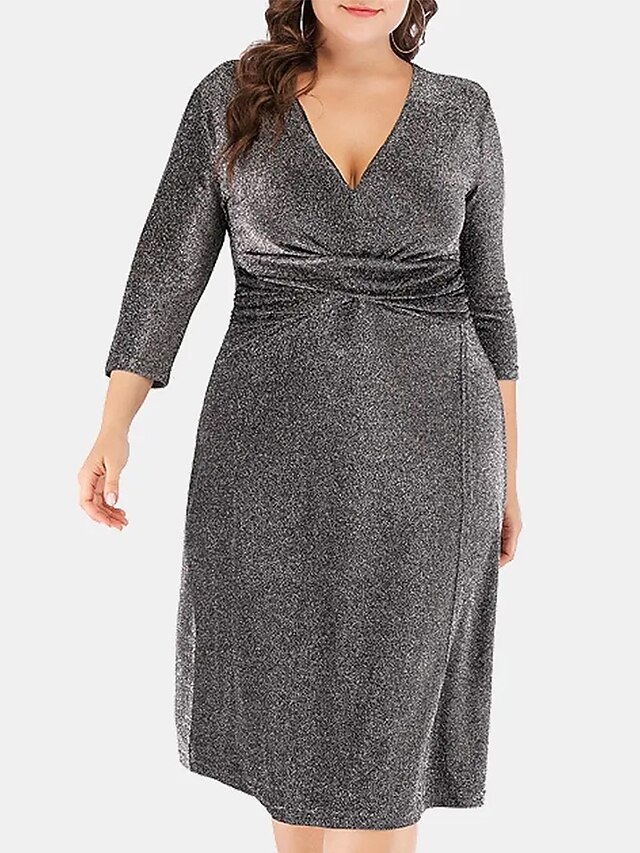 Women's Plus Size Work Dress Bodycon Solid Color Midi Dress 3/4 Length