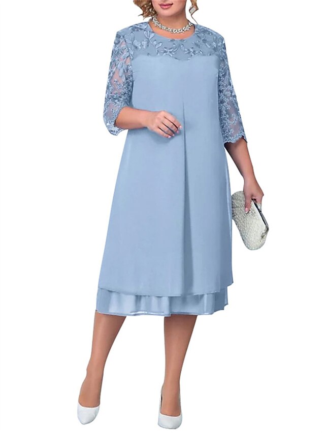 Women's Plus Size Sheath Dress Lace Dress Semi Formal Dress Solid Color ...