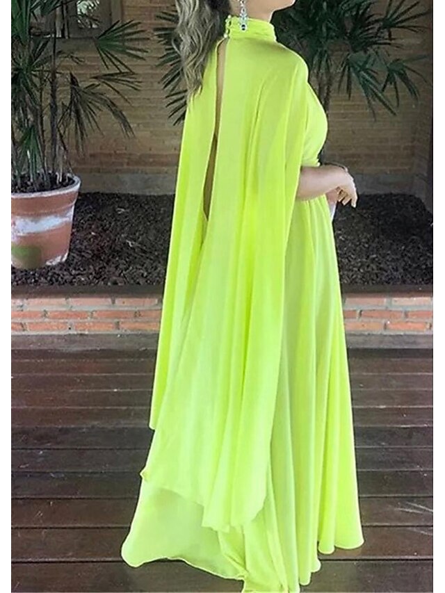 A-Line Bateau Neck Beaded Long Sleeves Formal Dress Pleated Chiffon Floor Length Evening Gown