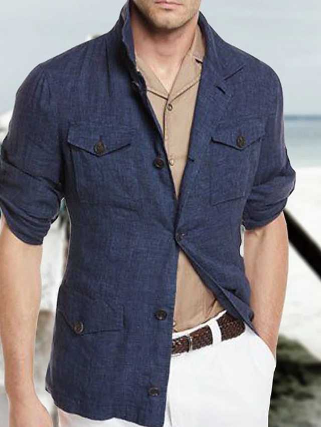 Herren Leinenhemd Langarm - Regular Fit Umlegekragen Freizeithemd