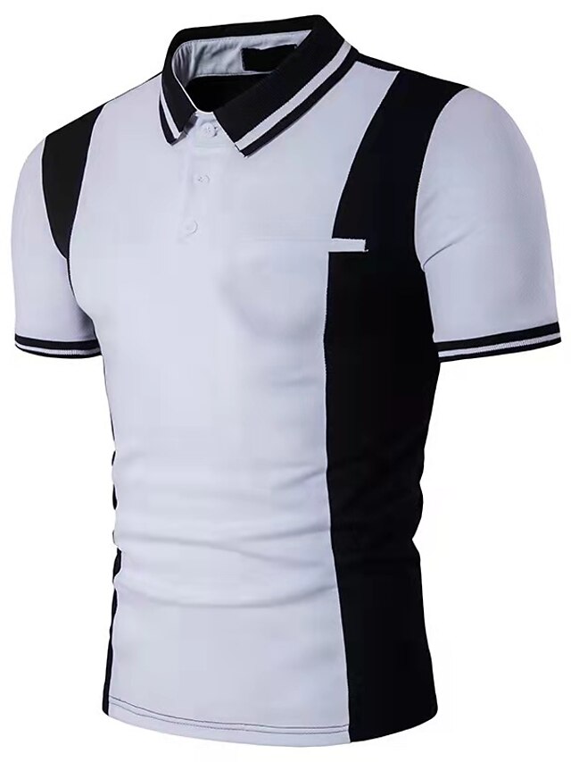  Herren Poloshirt Golfhemd Casual Täglich Kragen Hemdkragen Kurzarm Aktiv Farbblock Patchwork Sommer Schlank Schwarz Weiß Poloshirt