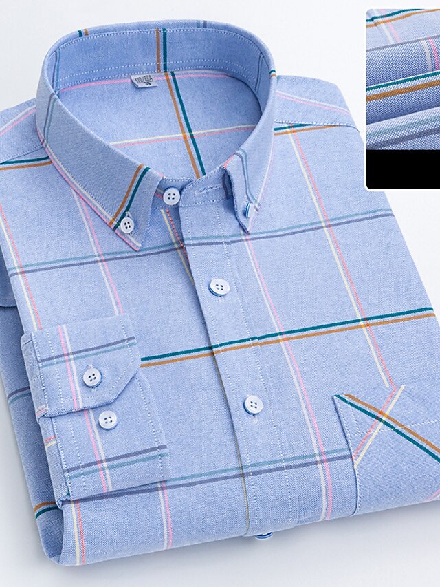 Men's Dress Shirt Light Pink Light Blue White Yellow Long Sleeve Plaid ...