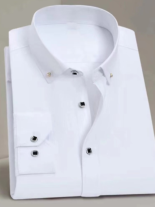  Men's Shirt Dress Shirt Black White Blue Long Sleeve Plain Turndown Spring &  Fall Wedding Office & Career Clothing Apparel Basic