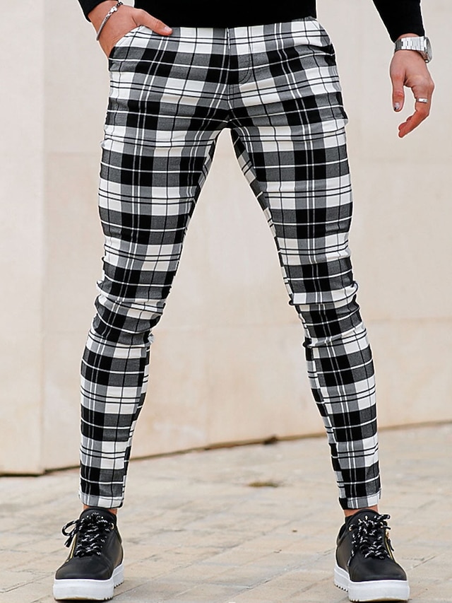 Men's Trousers Chinos Chino Pants Plaid Dress Pants Pocket Plaid