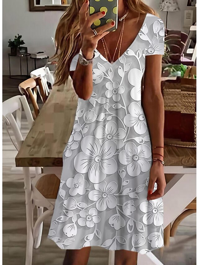 Women's Casual Dress T Shirt Dress Tee Dress Midi Dress White Short ...