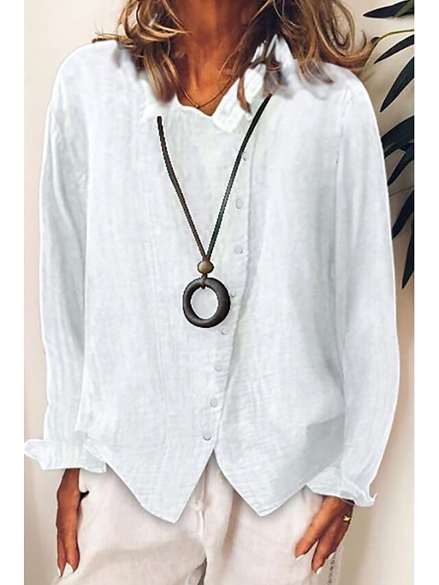 Women's Plain Turn-Down Collar Button-Up Shirt 2024 - $22.99