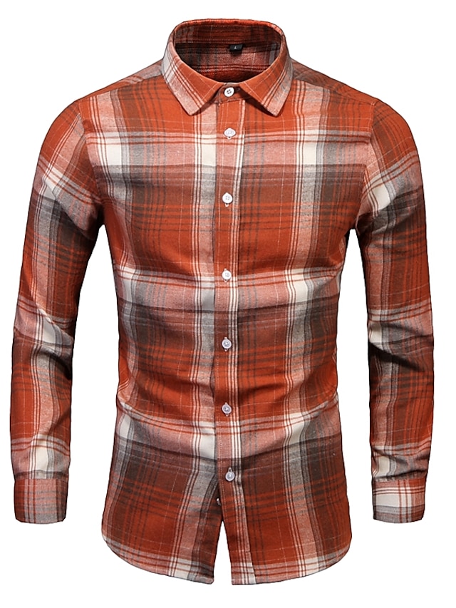  Men's Shirt Casual Shirt Plaid / Check Classic Collar Yellow Red Casual Daily Long Sleeve Clothing Apparel Simple Casual