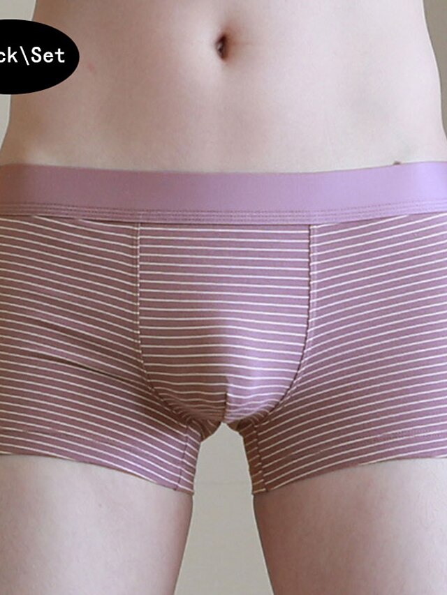  Men's 6 Pack Boxers Underwear Print Cotton Blend Breathable Washable Comfortable Stripe Low Rise Red